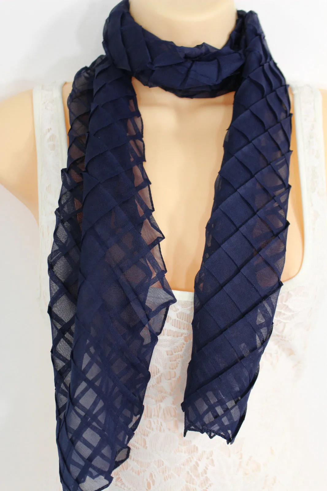 Geometric Solid Color Transparent Long Neck Scarf Wrap