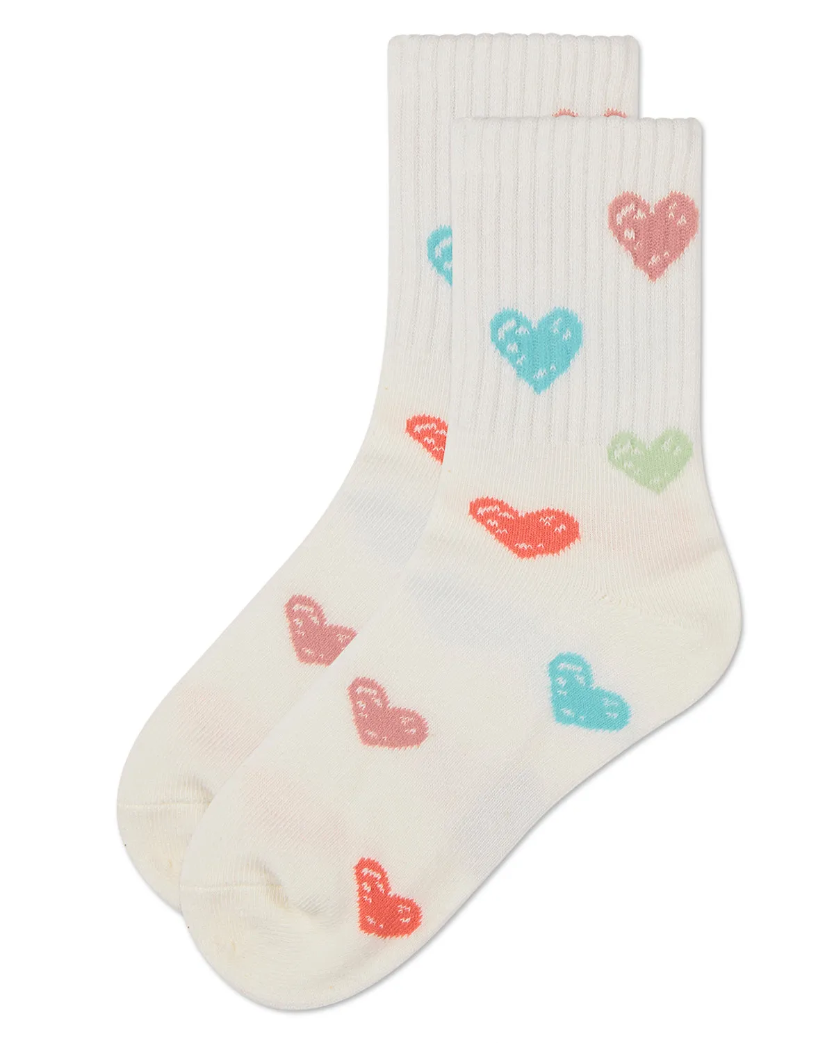 Girls Cozy Ribbed Cotton Blend "Graffiti Heart" Crew Sock