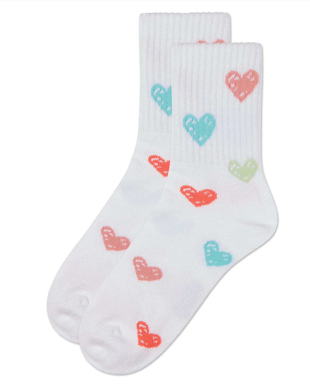 Girls Cozy Ribbed Cotton Blend "Graffiti Heart" Crew Sock