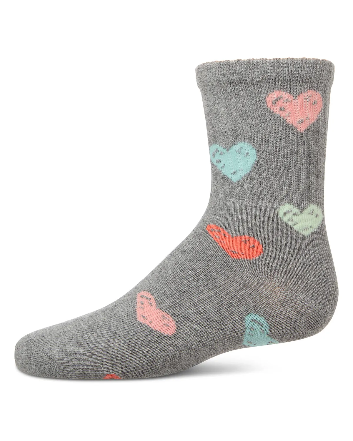 Girls Cozy Ribbed Cotton Blend "Graffiti Heart" Crew Sock