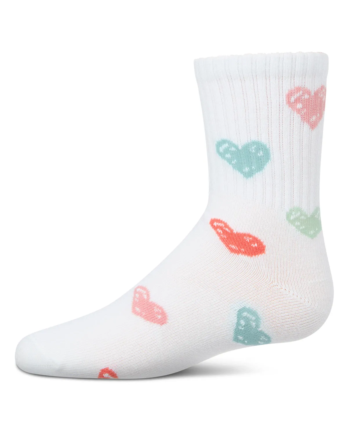 Girls Cozy Ribbed Cotton Blend "Graffiti Heart" Crew Sock