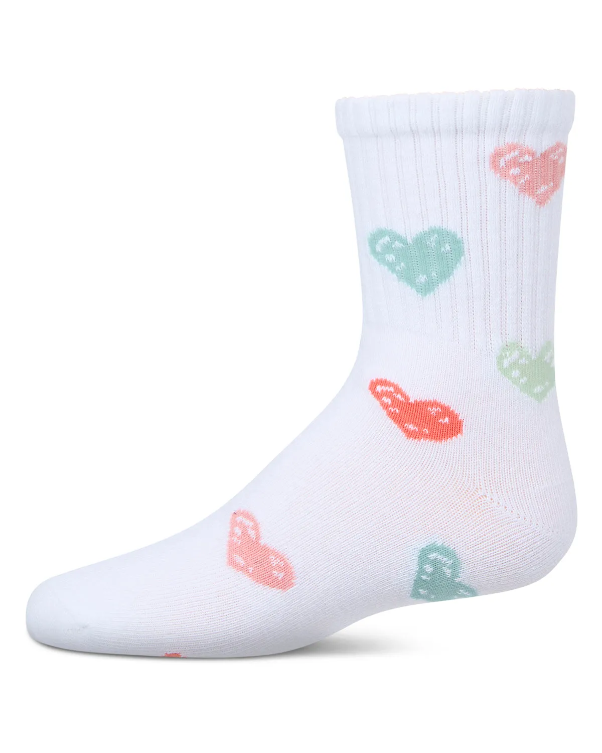 Girls Cozy Ribbed Cotton Blend "Graffiti Heart" Crew Sock