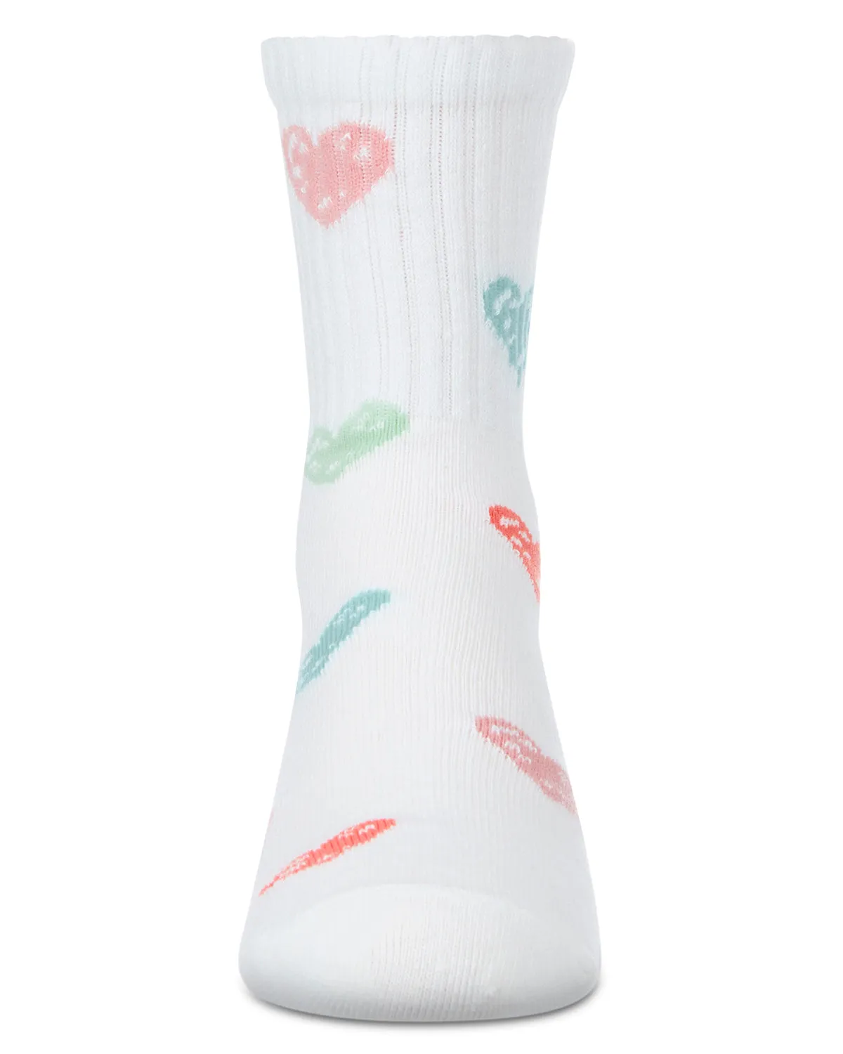 Girls Cozy Ribbed Cotton Blend "Graffiti Heart" Crew Sock