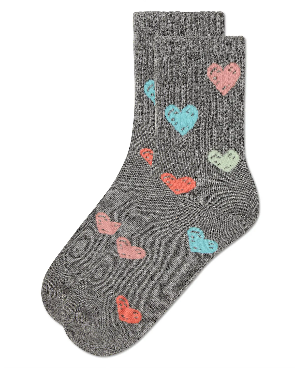 Girls Cozy Ribbed Cotton Blend "Graffiti Heart" Crew Sock