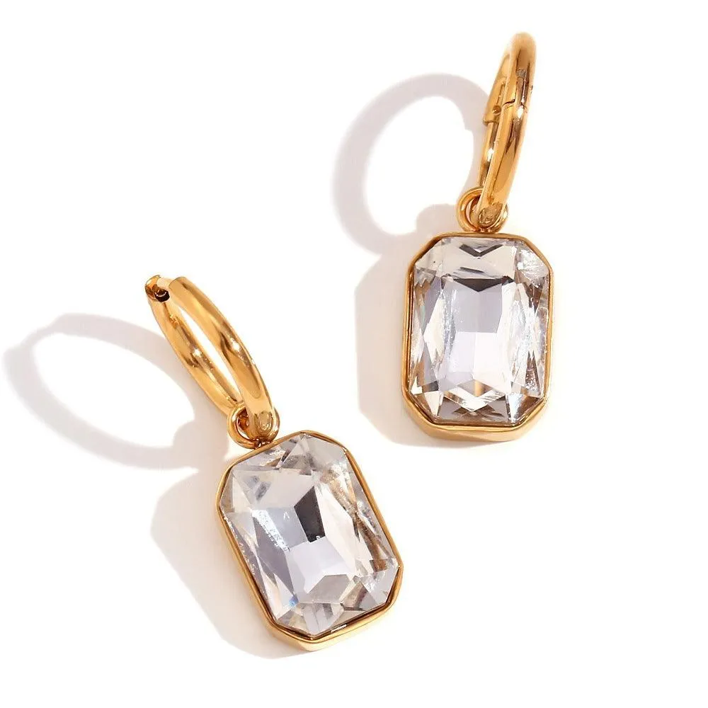 Gold Geometric Drop Earrings with Cubic Zirconia – Statement Earrings