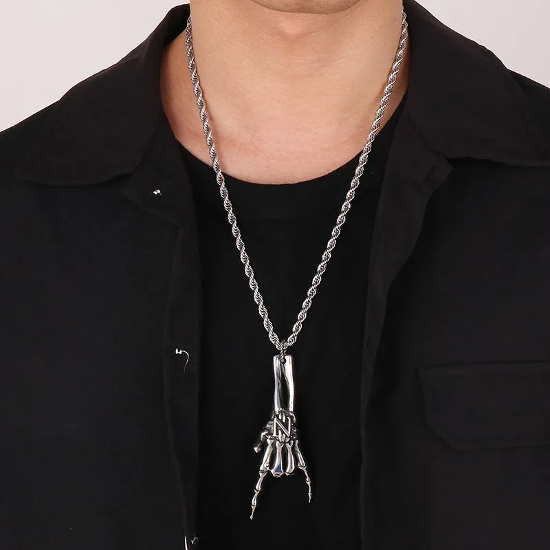 Gothic Ghost Claw Gesture Pendant - Trendy Stainless Steel Hip Hop Jewelry for Men