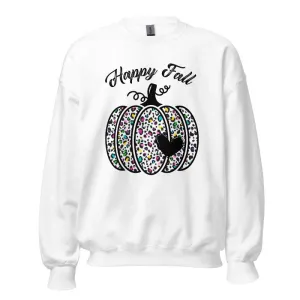 Happy Fall Cheetah Print Pumpkin Crewneck Pullover Sweatshirt