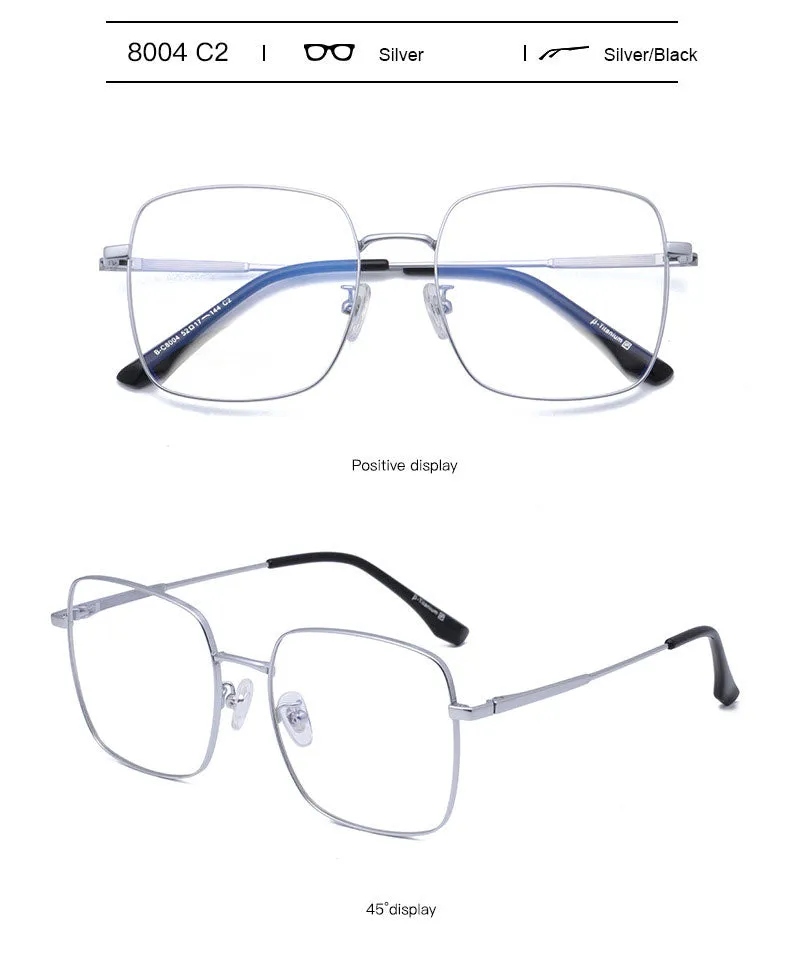 Hotony Unisex Full Rim Square Titanium Frame Eyeglasses 8004