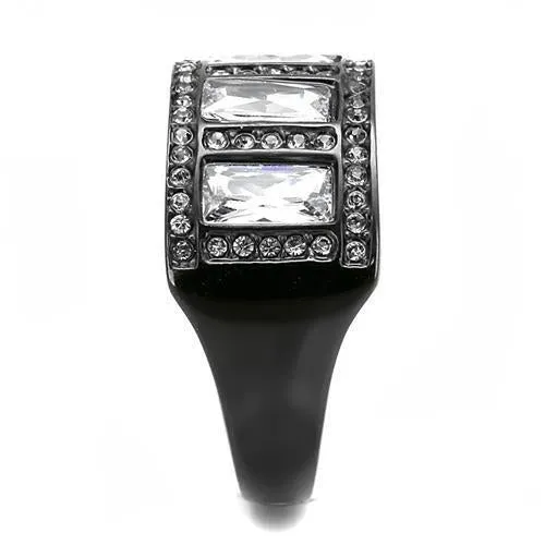 IP Black(Ion Plating) Stainless Steel Ring with AAA Grade CZ in Clear for Women Style TK3168