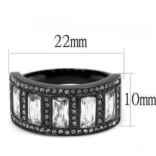 IP Black(Ion Plating) Stainless Steel Ring with AAA Grade CZ in Clear for Women Style TK3168