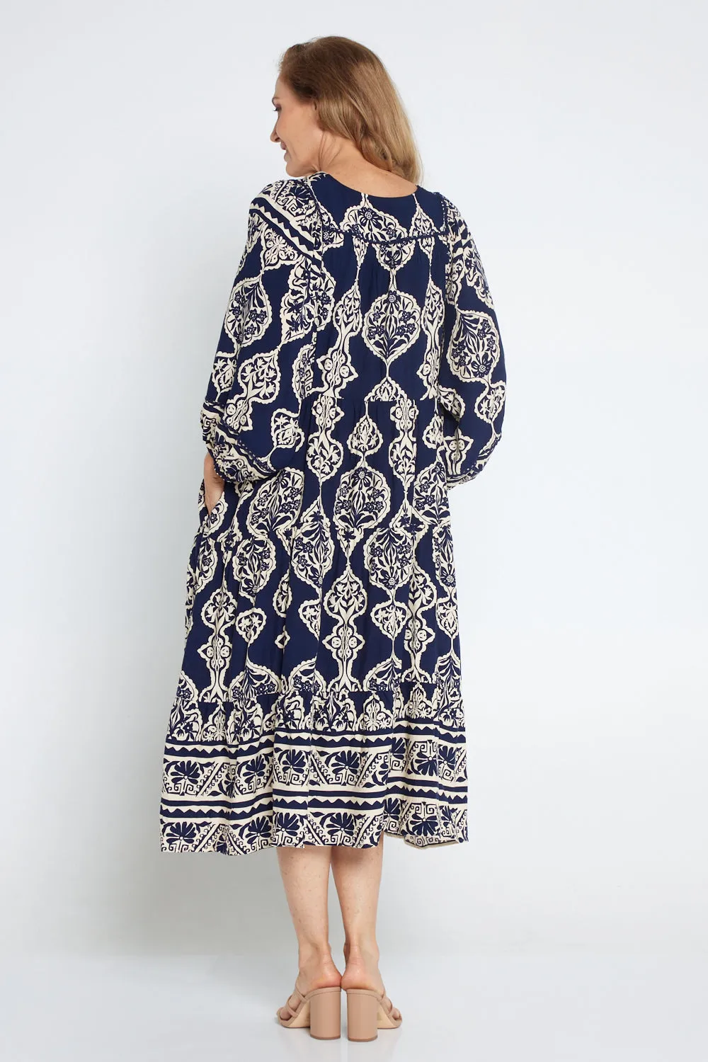 Juneau Dress - Navy/Cream Print