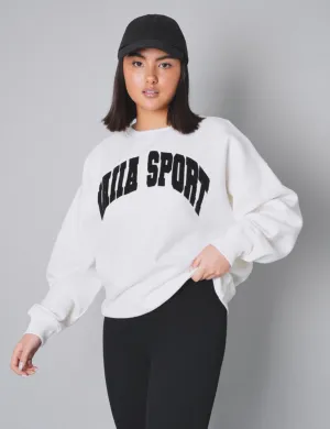 Kaiia Sport Slogan Oversized Sweatshirt Cream and Black