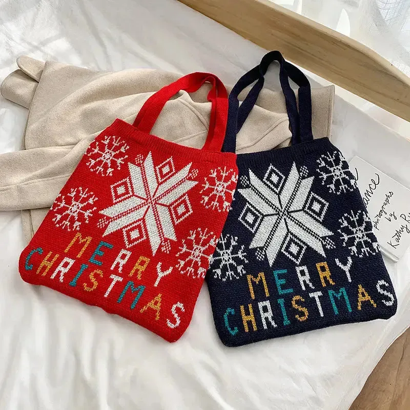 Knitted wool Christmas handbag