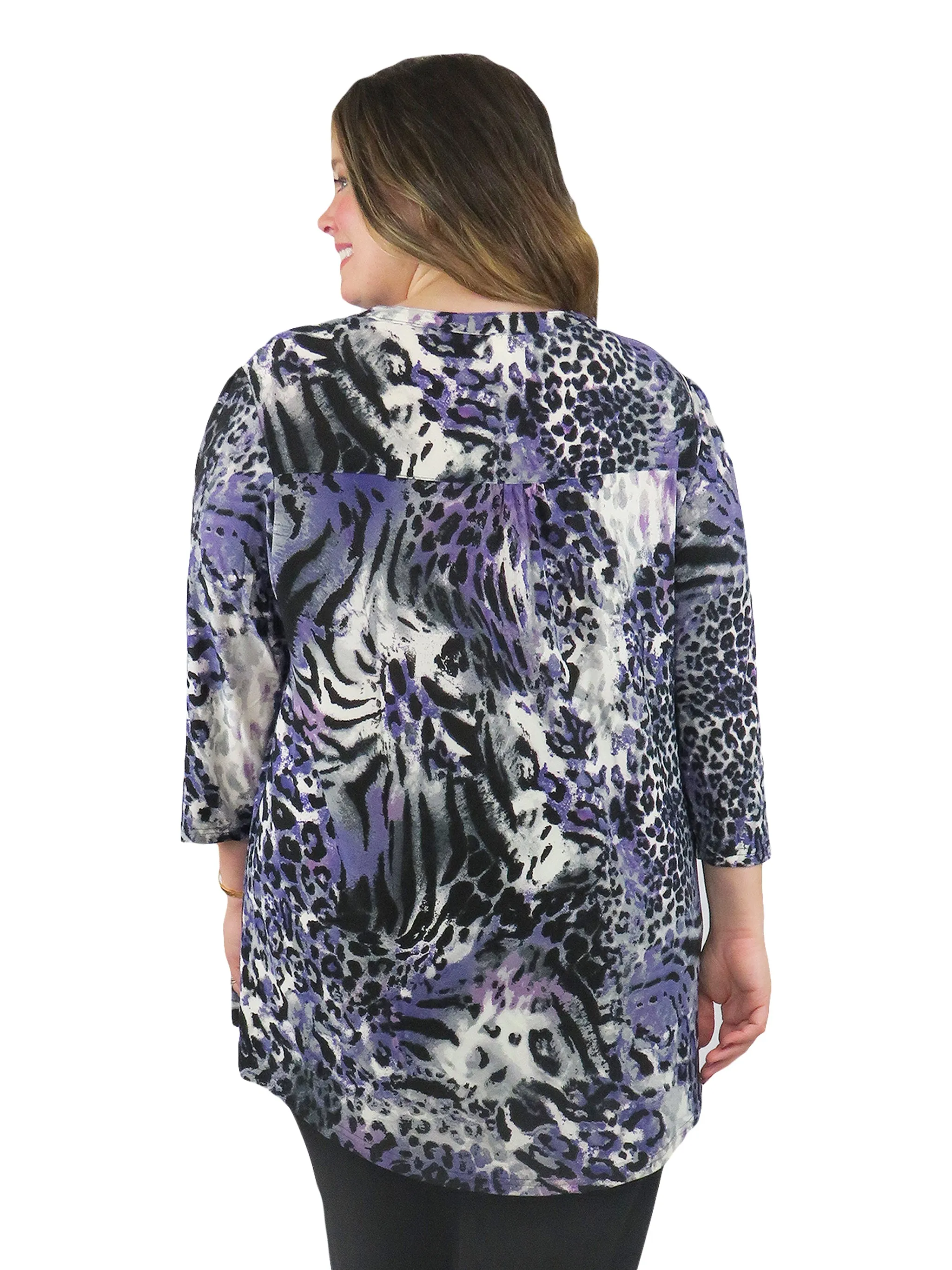 La Cera Pleat Front Animal Printed Tunic - Plus Size