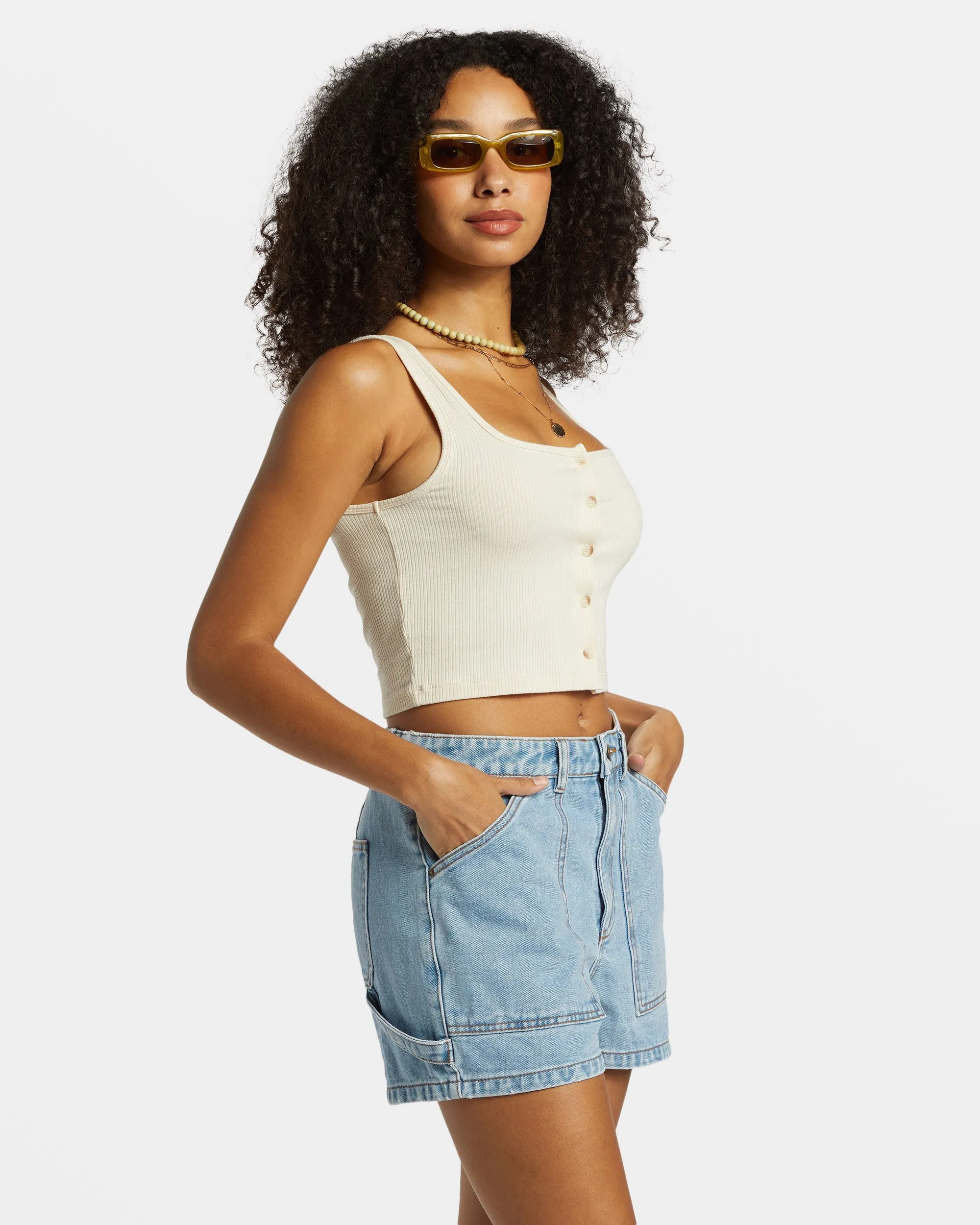 Leia Carpenter Denim Shorts - Soft Blue