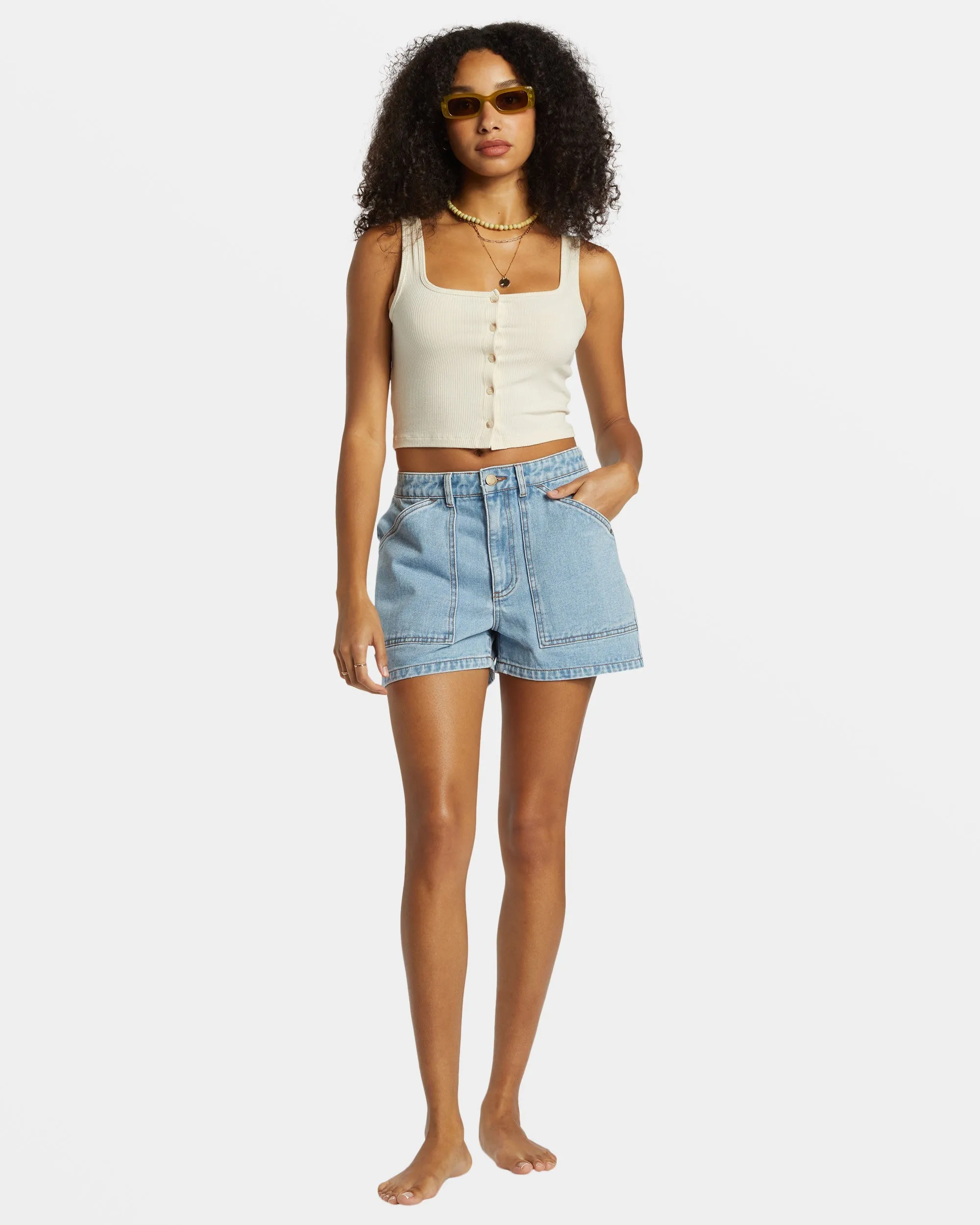 Leia Carpenter Denim Shorts - Soft Blue