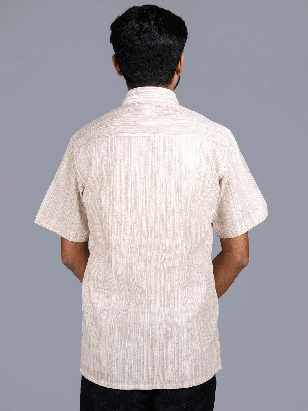 Light Brown Springs Handwoven Cotton Men Shirt