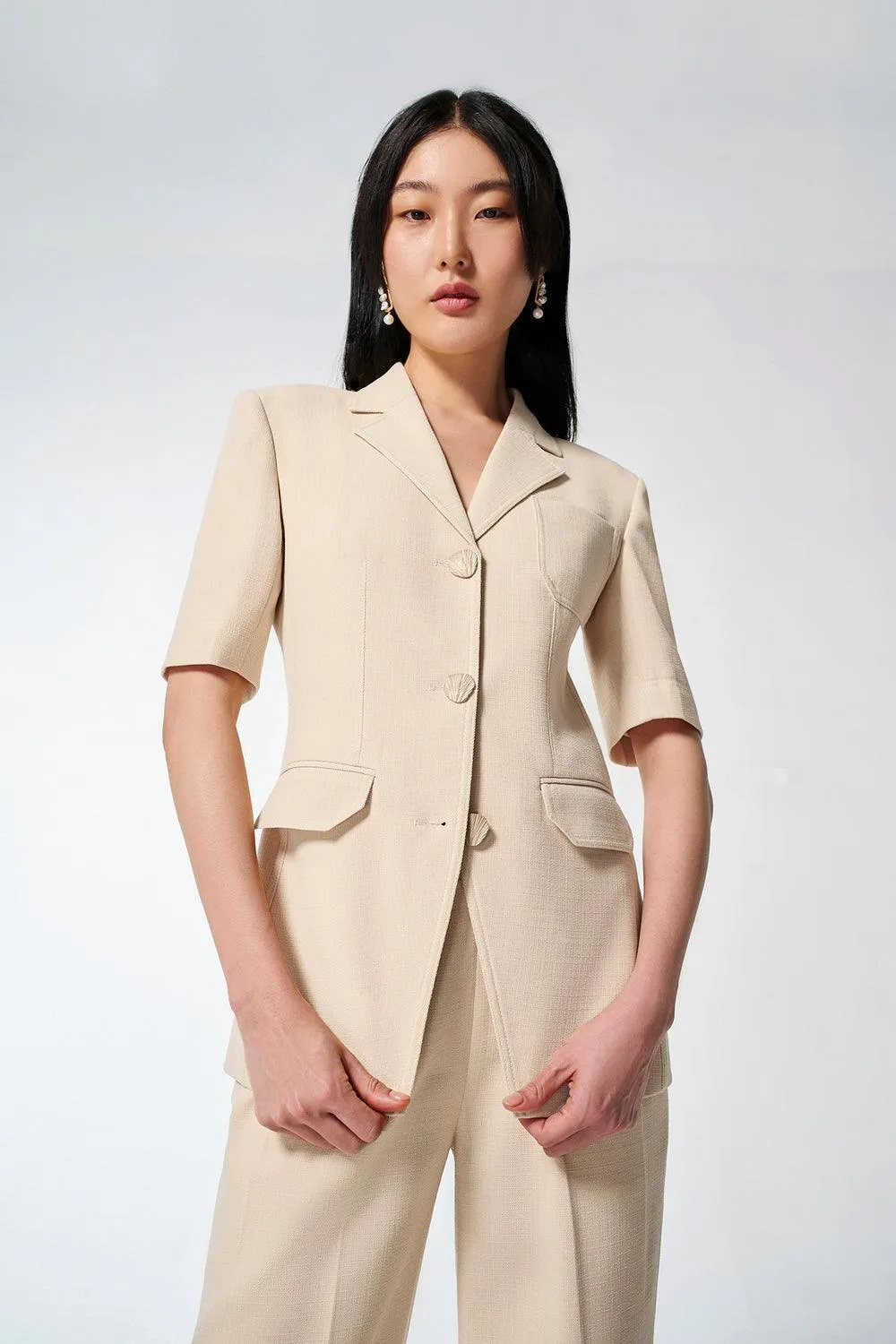 Lucia Straight Short Sleeved Wool Cotton Blazer