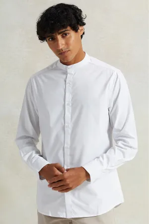 Men White Mandarin Collar Shirt