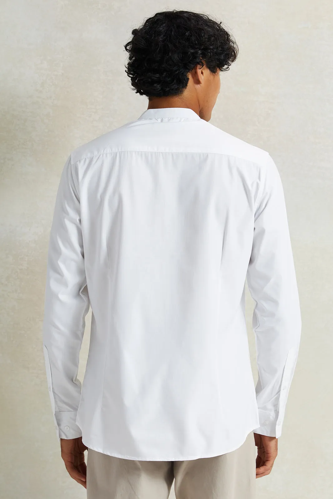 Men White Mandarin Collar Shirt