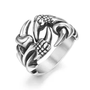 Men's Bold Retro Dragon Claw Titanium Steel Ring - Trendy Adjustable Design