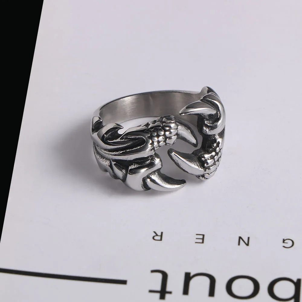 Men's Bold Retro Dragon Claw Titanium Steel Ring - Trendy Adjustable Design