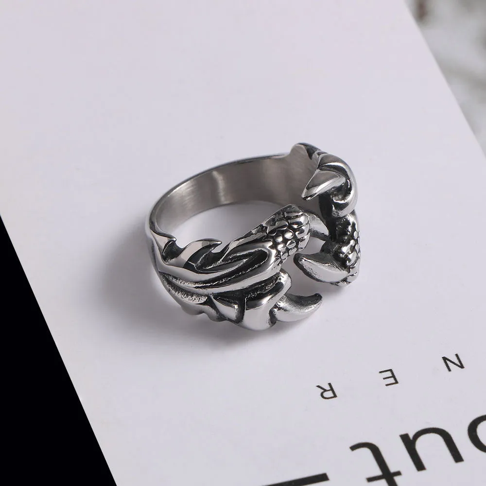 Men's Bold Retro Dragon Claw Titanium Steel Ring - Trendy Adjustable Design