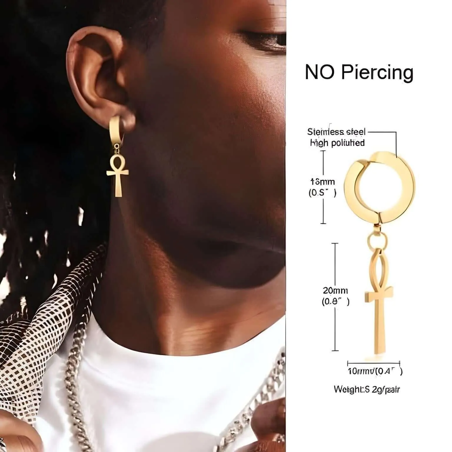 Men's Long Chain Cuff Earrings