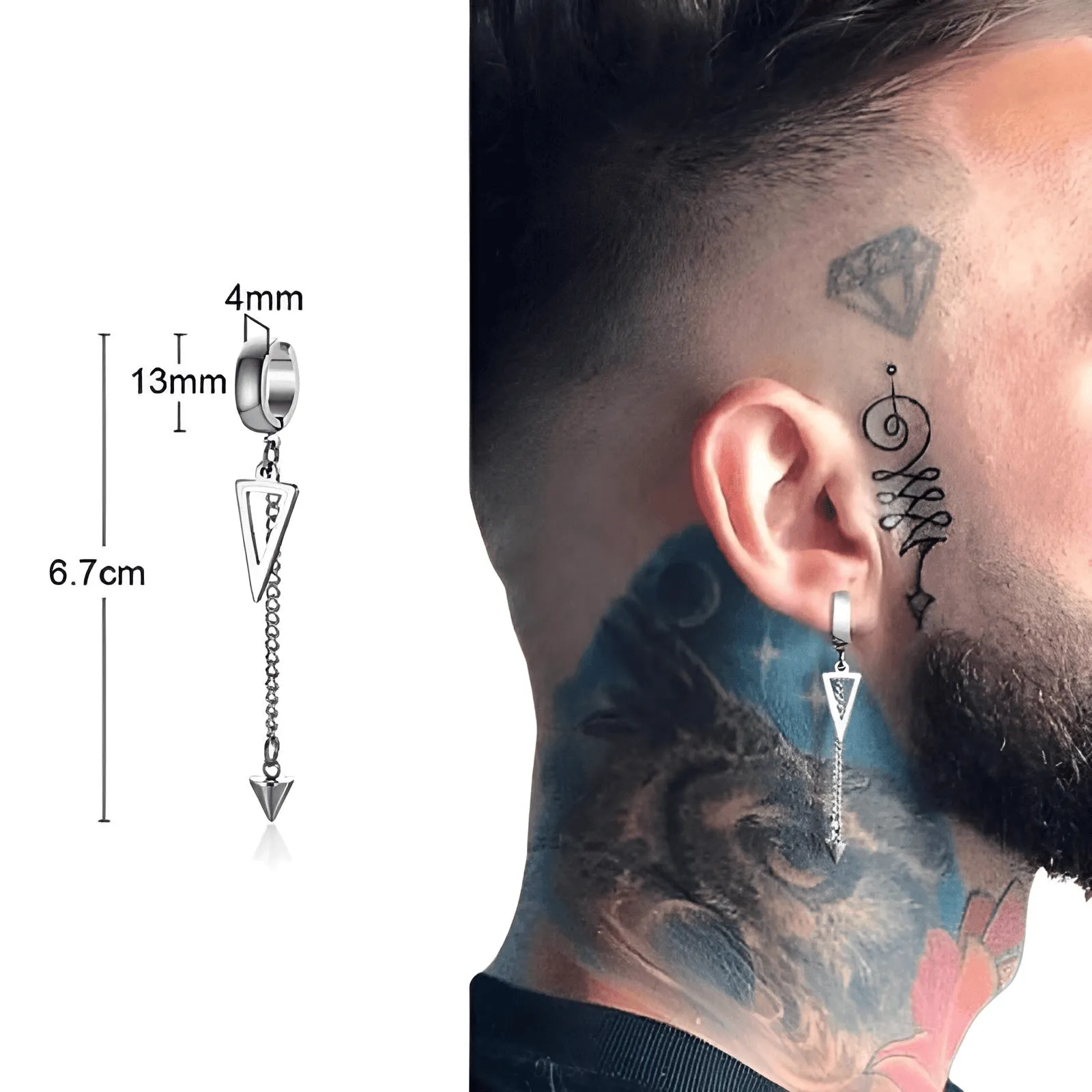 Men's Long Chain Cuff Earrings