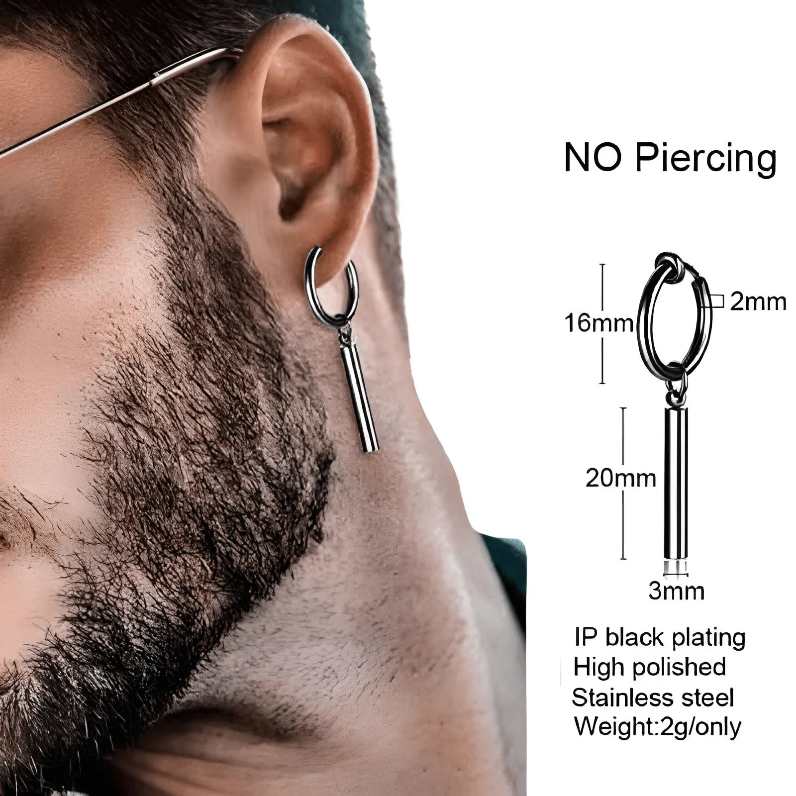 Men's Long Chain Cuff Earrings