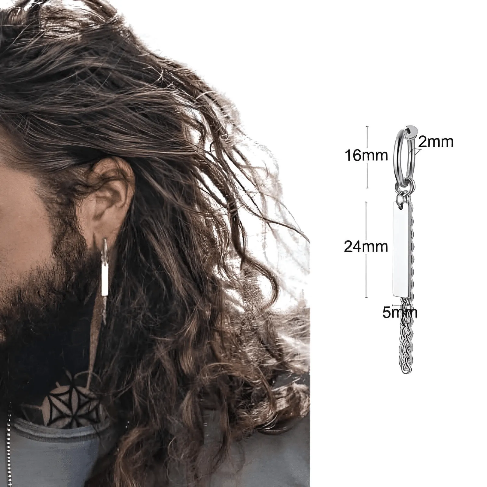 Men's Long Chain Cuff Earrings