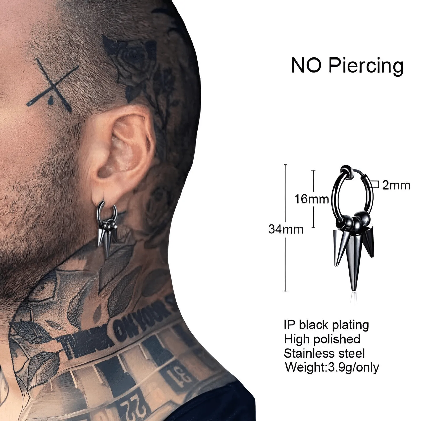 Men's Long Chain Cuff Earrings