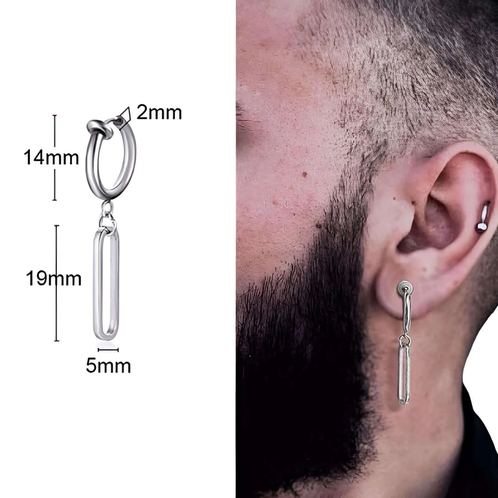 Men's Long Chain Cuff Earrings