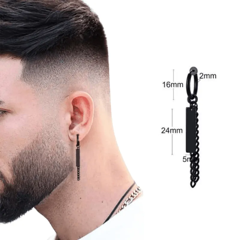 Men's Long Chain Cuff Earrings