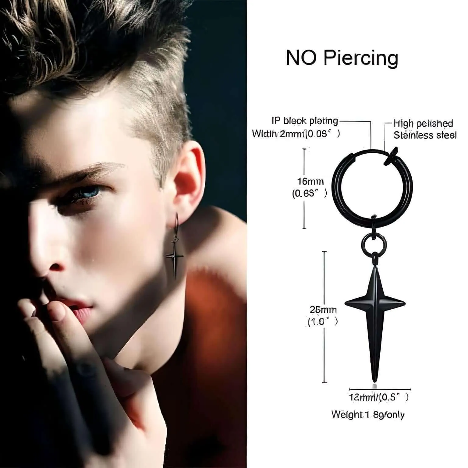 Men's Long Chain Cuff Earrings