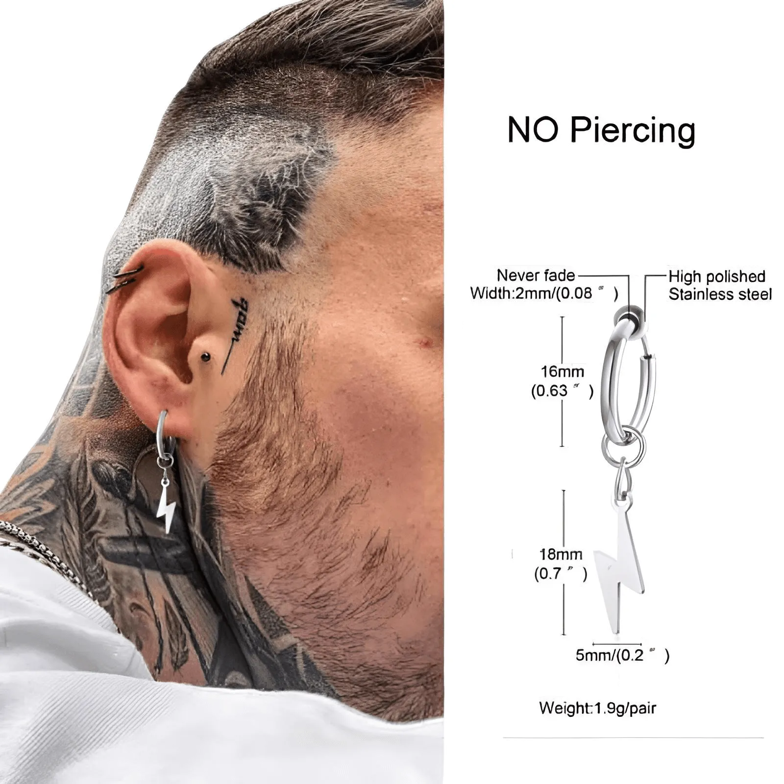 Men's Long Chain Cuff Earrings