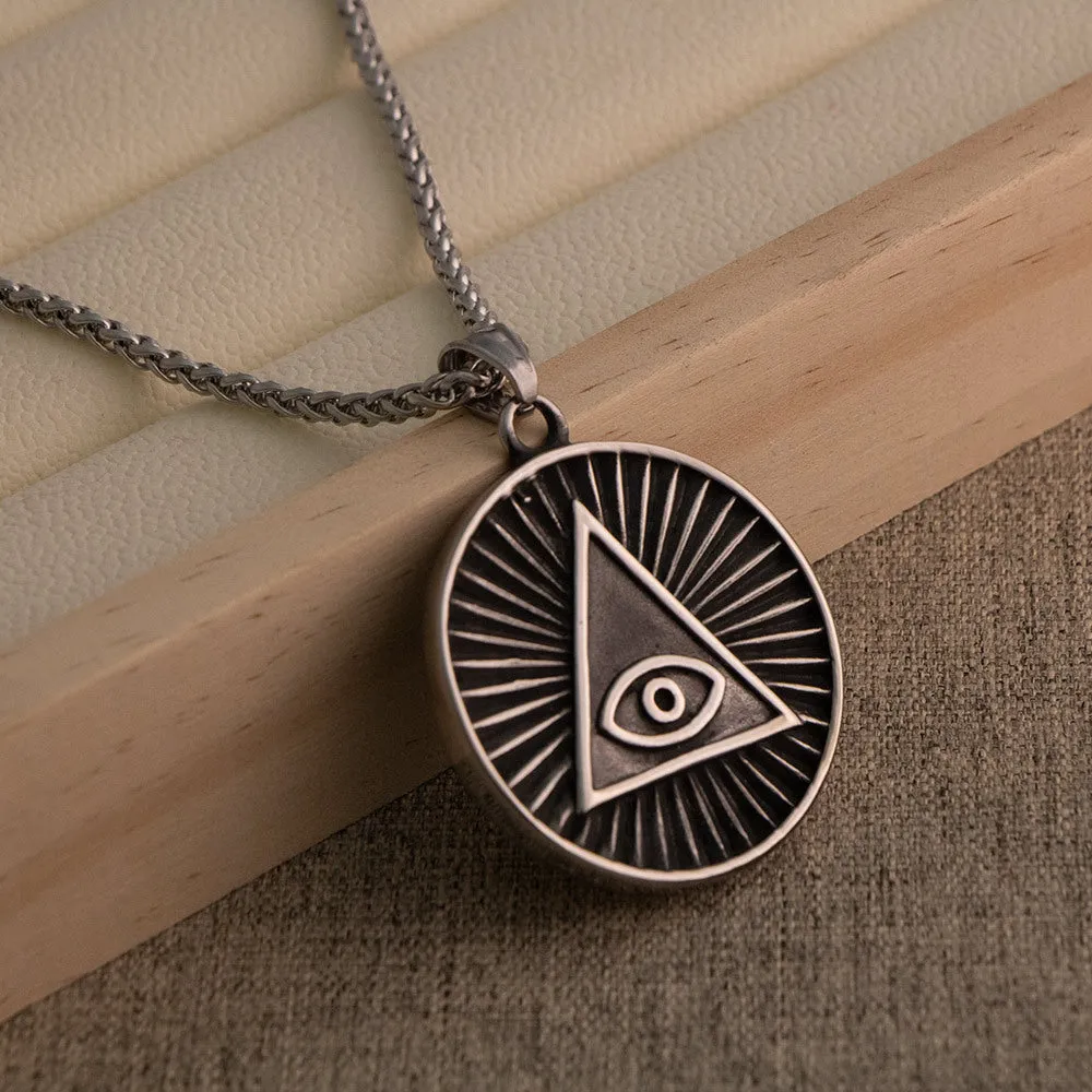 Men's Personalized Retro Devil Triangular Eye Pendant Necklace in Titanium Steel