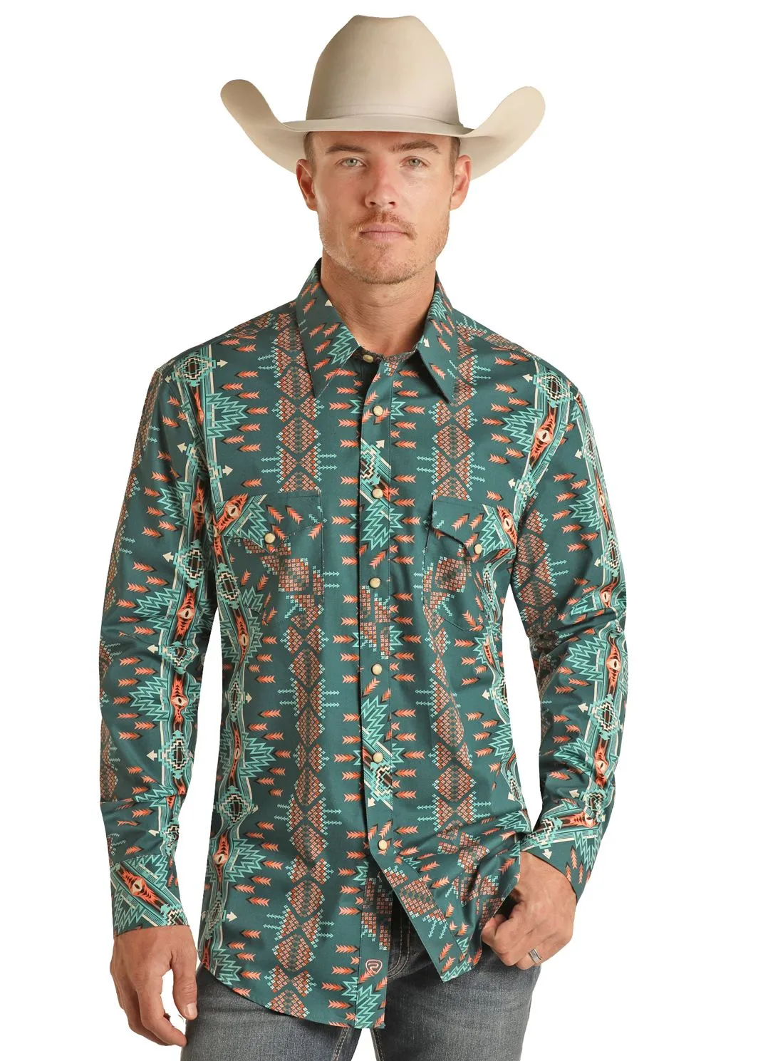 Men's Rock & Roll Aztec Woven Long Sleeve Snap Shirt