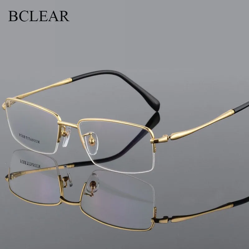 Men's Square Semi Rim Titanium Frame Eyeglasses 8296