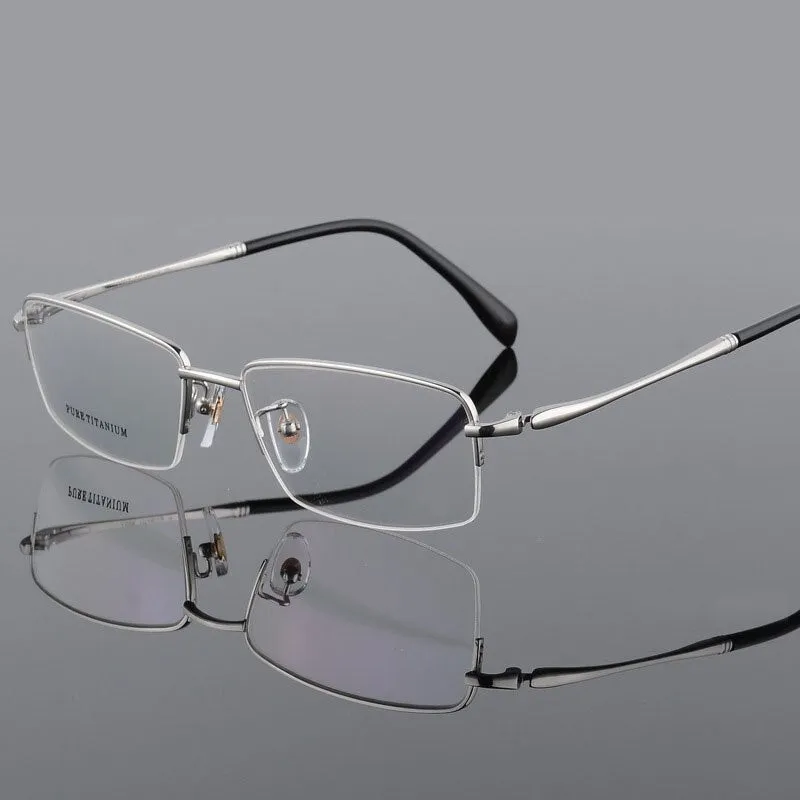 Men's Square Semi Rim Titanium Frame Eyeglasses 8296