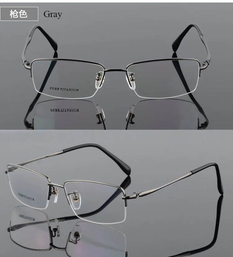 Men's Square Semi Rim Titanium Frame Eyeglasses 8296