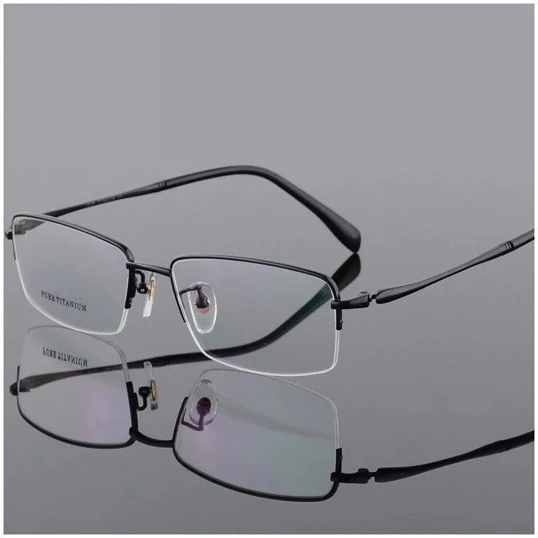 Men's Square Semi Rim Titanium Frame Eyeglasses 8296