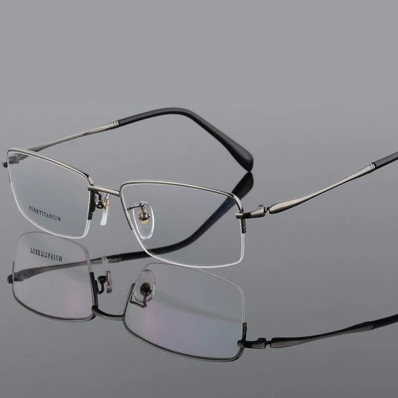 Men's Square Semi Rim Titanium Frame Eyeglasses 8296