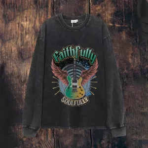 Mens Vintage Faith Fully Guitar Print Sweatshirt