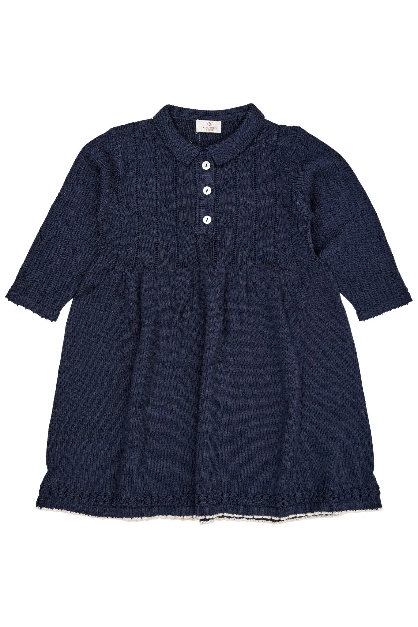 MERINO POINTELLE DRESS W. COLLAR - NAVY/CREAM COMBI