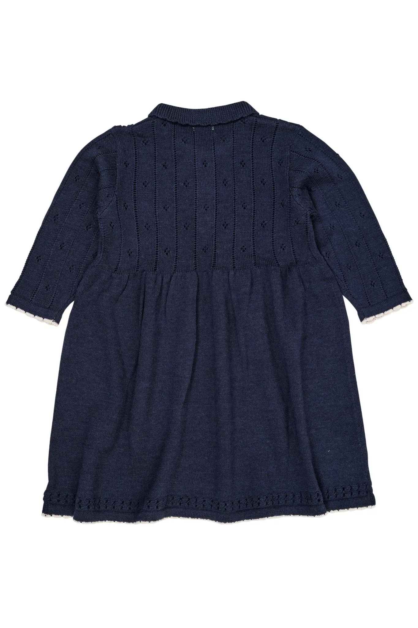 MERINO POINTELLE DRESS W. COLLAR - NAVY/CREAM COMBI