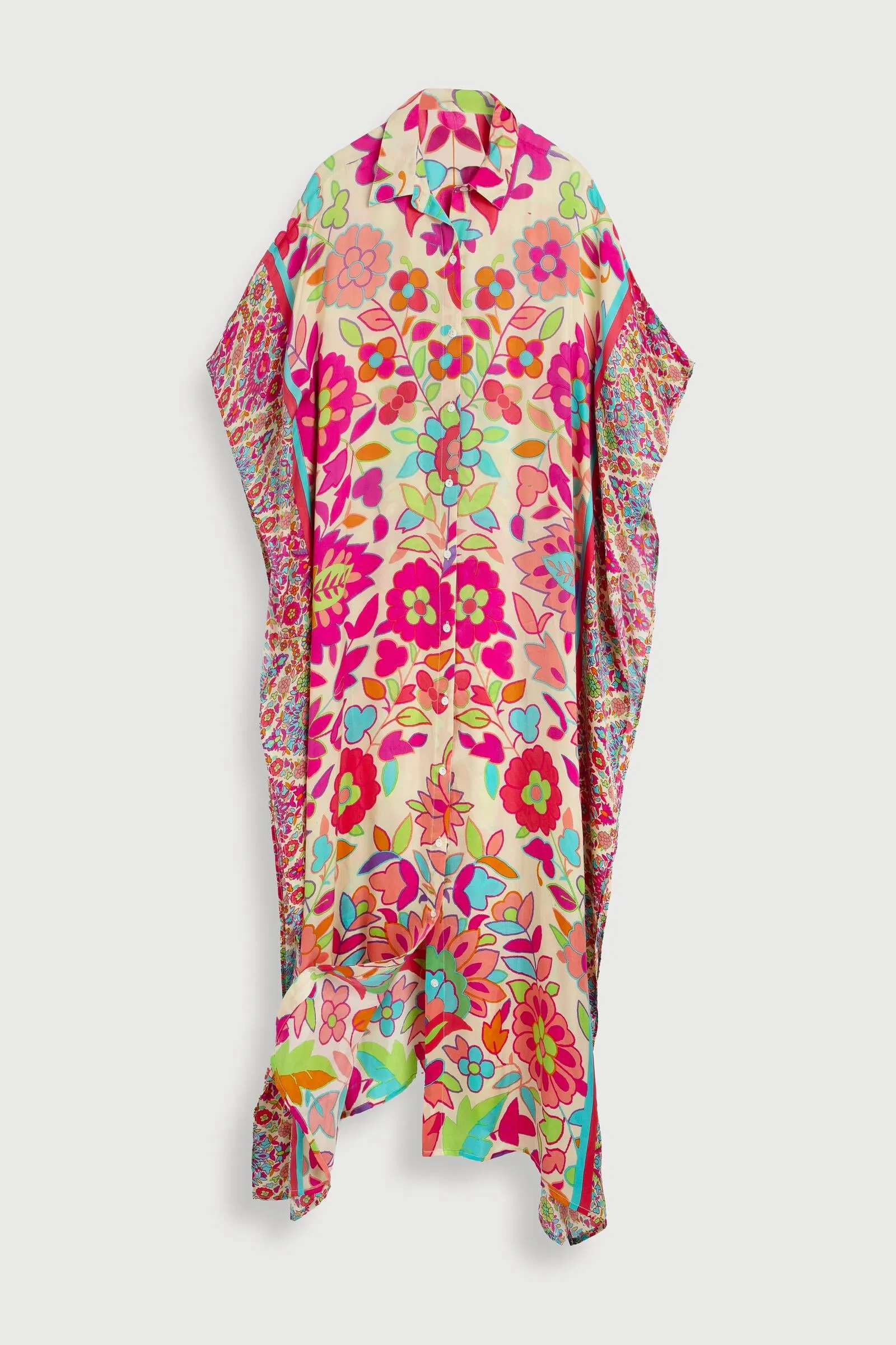 Multicolored Floral Collared Kaftan