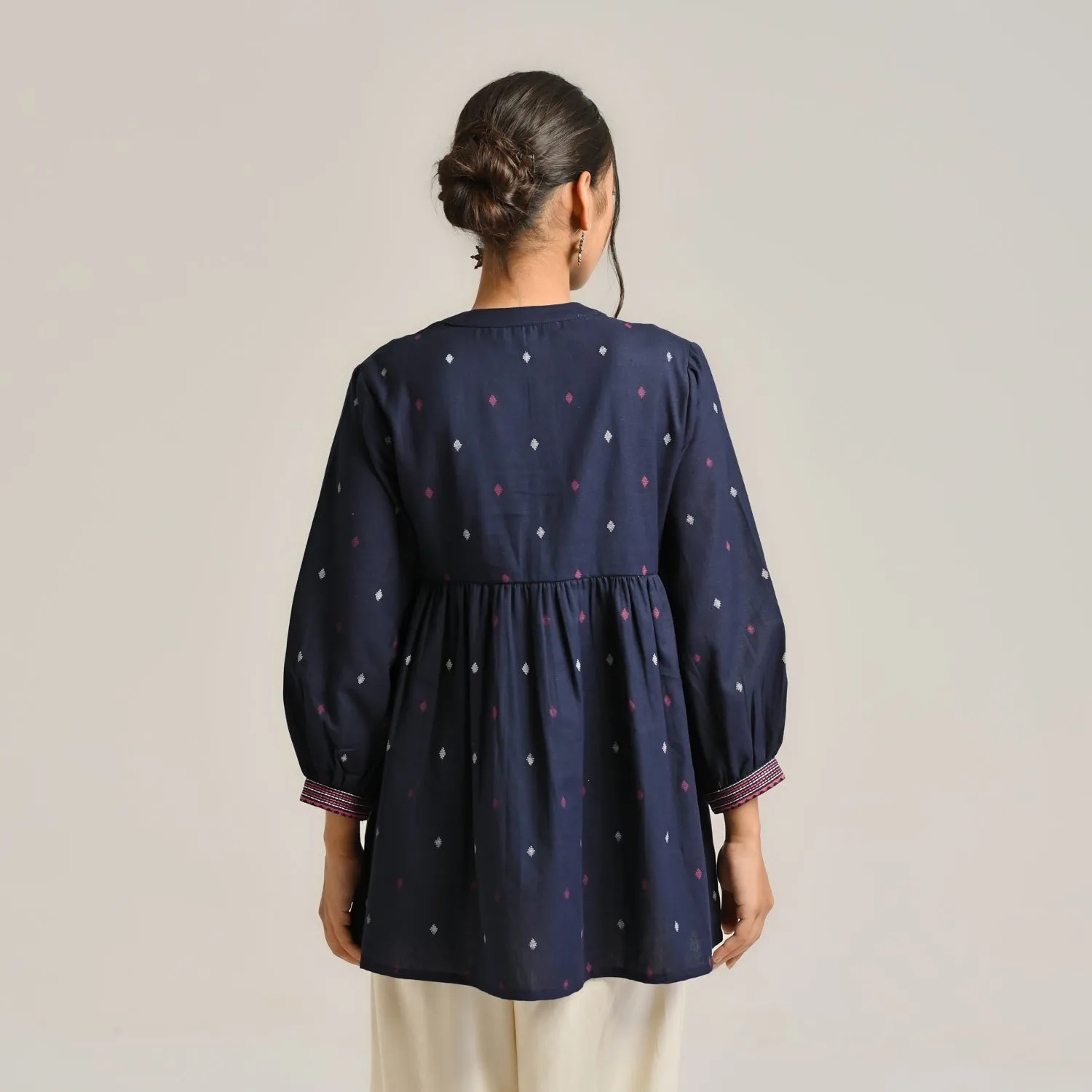 Navy Linen Cotton Jamdani Printed Tunic