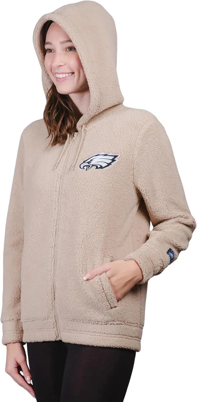 NFL Official Women's Super Soft Sherpa Full Zip Hoodie Sweatshirt Jacket|Philadelphia Eagles