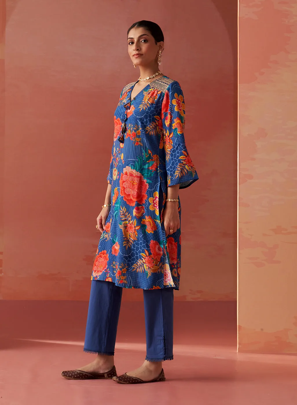 Noorani Blue Printed Kurta